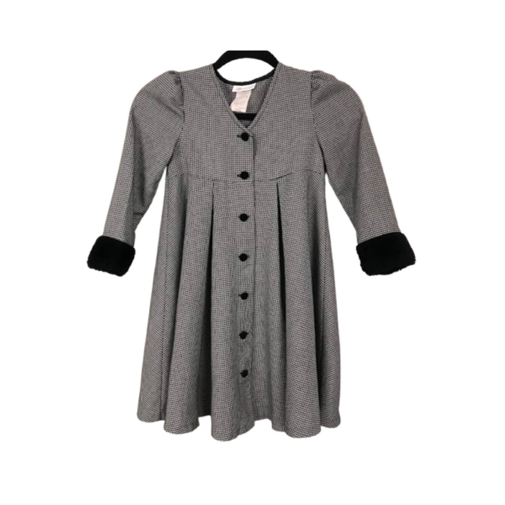 Bonnie Jean‎ Houndstooth Coat Girls Long Sleeve Button Front Pleated Size 6